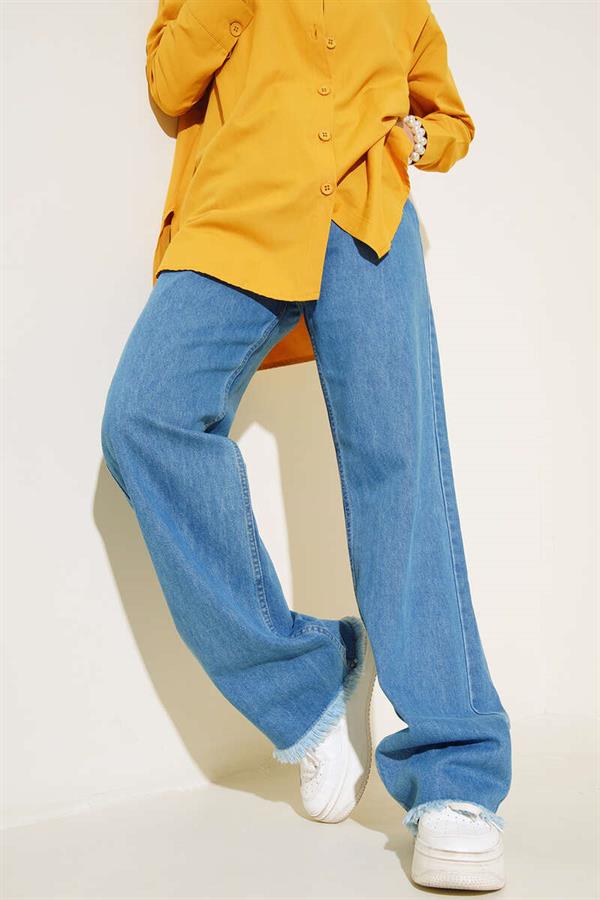 Medium Blue Trousers with Tasseled Legs