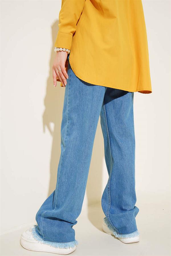 Medium Blue Trousers with Tasseled Legs