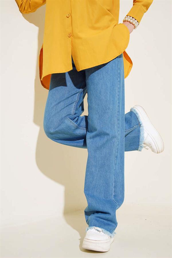 Medium Blue Trousers with Tasseled Legs
