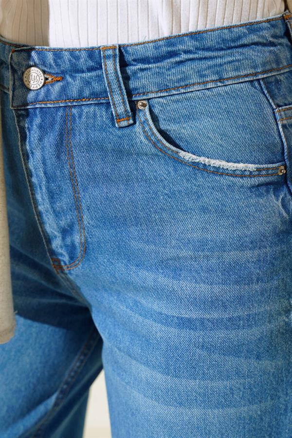 Palazzo Jeans with Tasseled Legs Light Blue
