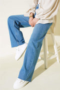 Palazzo Jeans with Tasseled Legs Light Blue