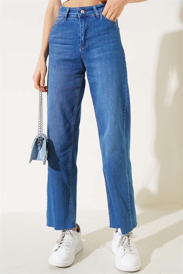Tasseled Palazzo Jeans in Blue