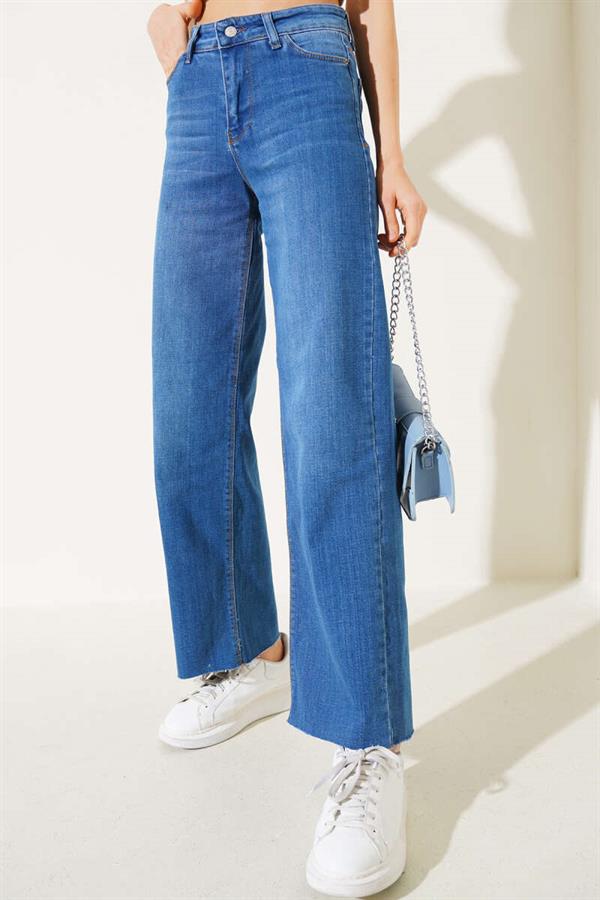 Tasseled Palazzo Jeans in Blue