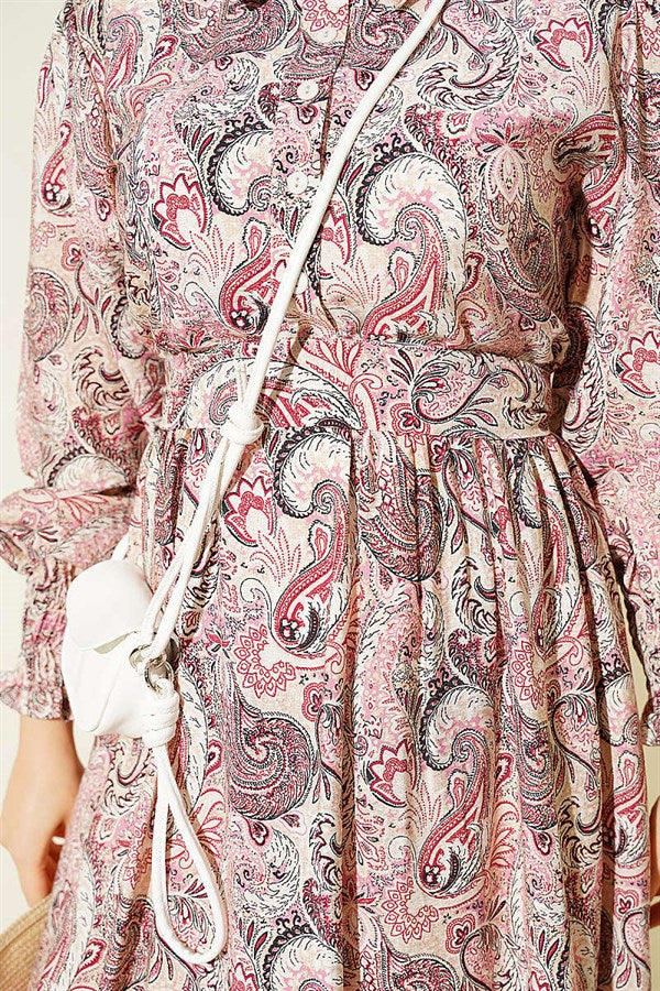 Paisley Pattern Ankle Strap Dress Beige