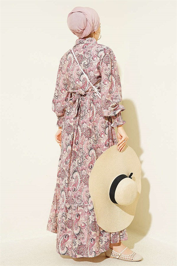 Paisley Pattern Ankle Strap Dress Beige