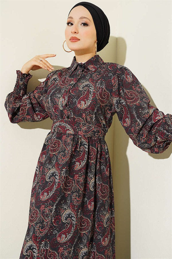 Paisley Pattern Ankle Strap Dress Black