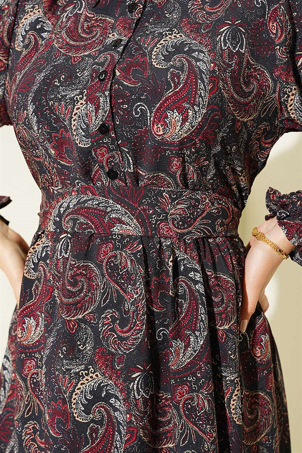 Paisley Pattern Ankle Strap Dress Black