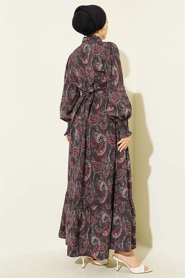 Paisley Pattern Ankle Strap Dress Black