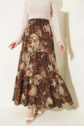 Paisley Pattern Layered Viscose Skirt, Brown