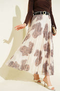 Paisley Pattern Pleated Chiffon Skirt, Coffee