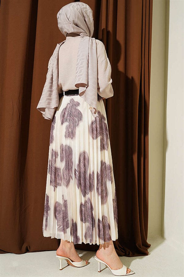 Paisley Pattern Pleated Chiffon Skirt, Plum