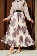 Paisley Pattern Pleated Chiffon Skirt, Plum