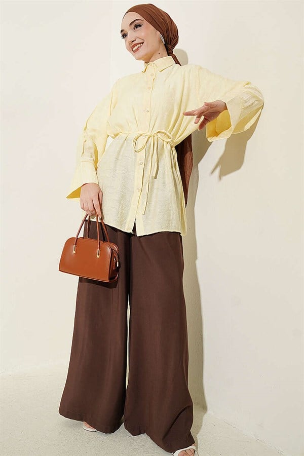 Paisley Patterned Belted Shirt Yellow