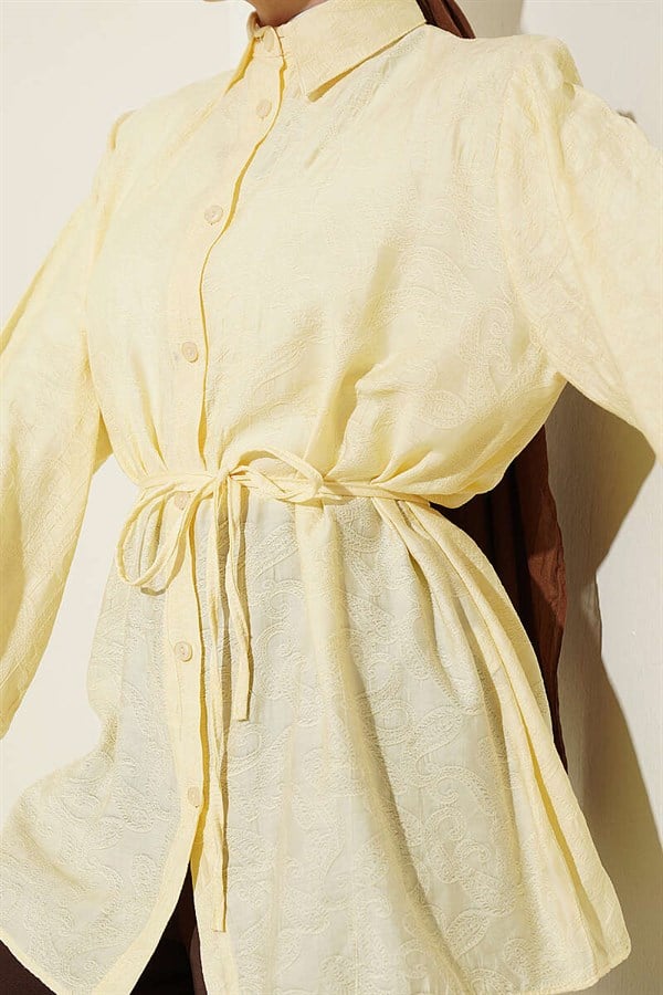 Paisley Patterned Belted Shirt Yellow