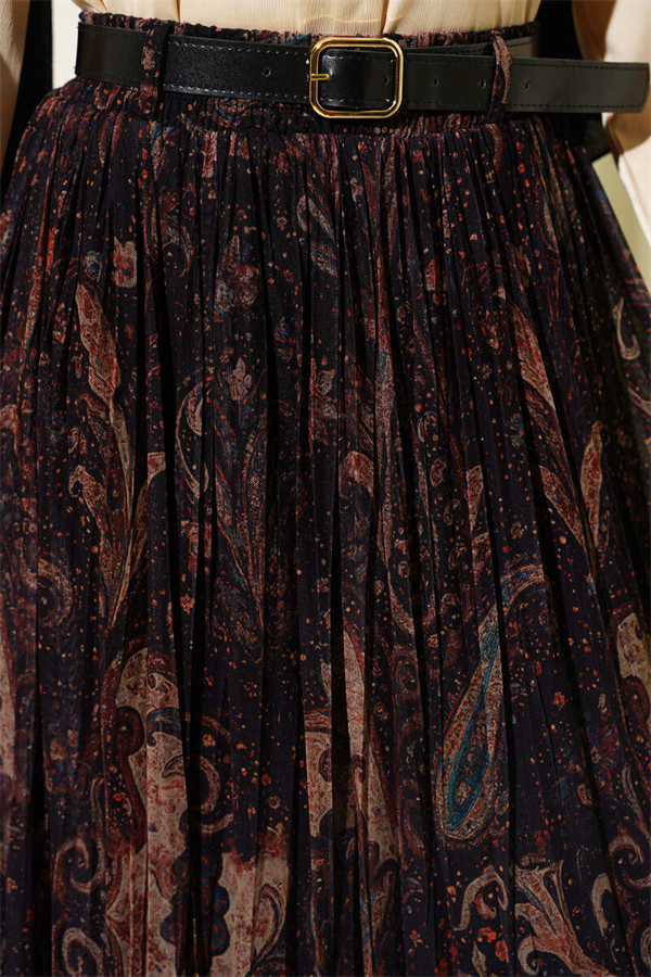Paisley Patterned Belted Tulle Skirt Black