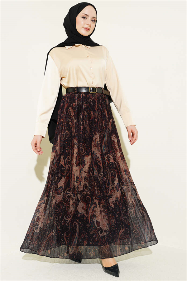 Paisley Patterned Belted Tulle Skirt Black
