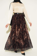 Paisley Patterned Belted Tulle Skirt Black
