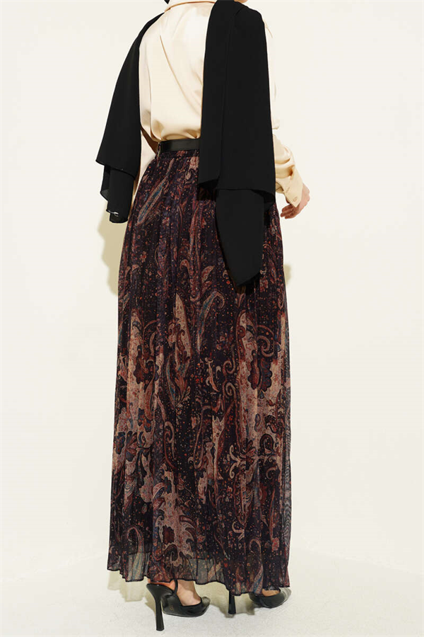 Paisley Patterned Belted Tulle Skirt Black