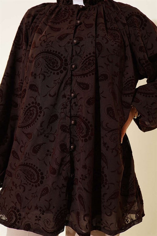 Paisley Patterned Tulle Shirt, Coffee
