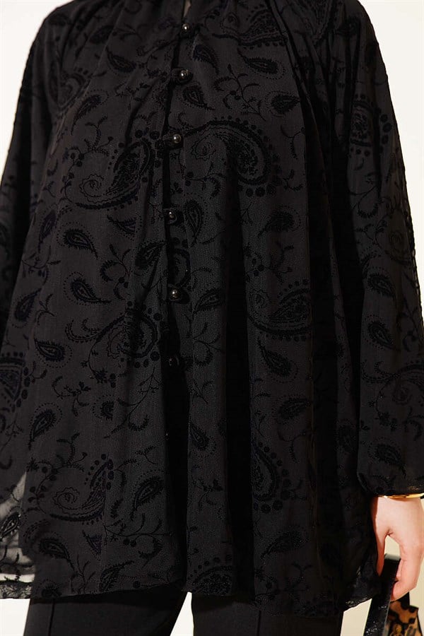 Paisley Patterned Tulle Shirt Black