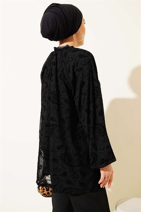 Paisley Patterned Tulle Shirt Black