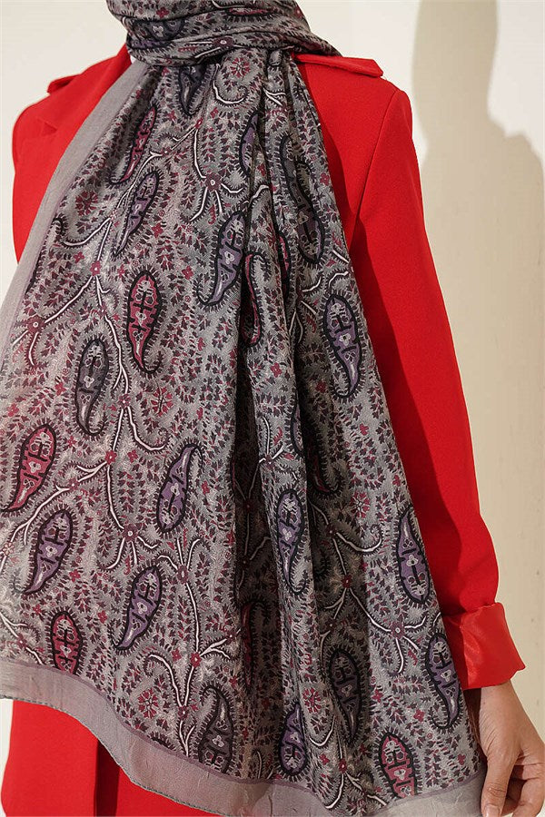 Paisley Crush Modal Shawl Stone Grey