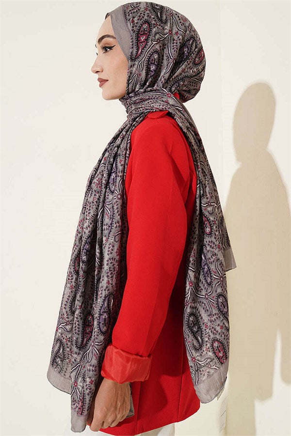 Paisley Crush Modal Shawl Stone Grey