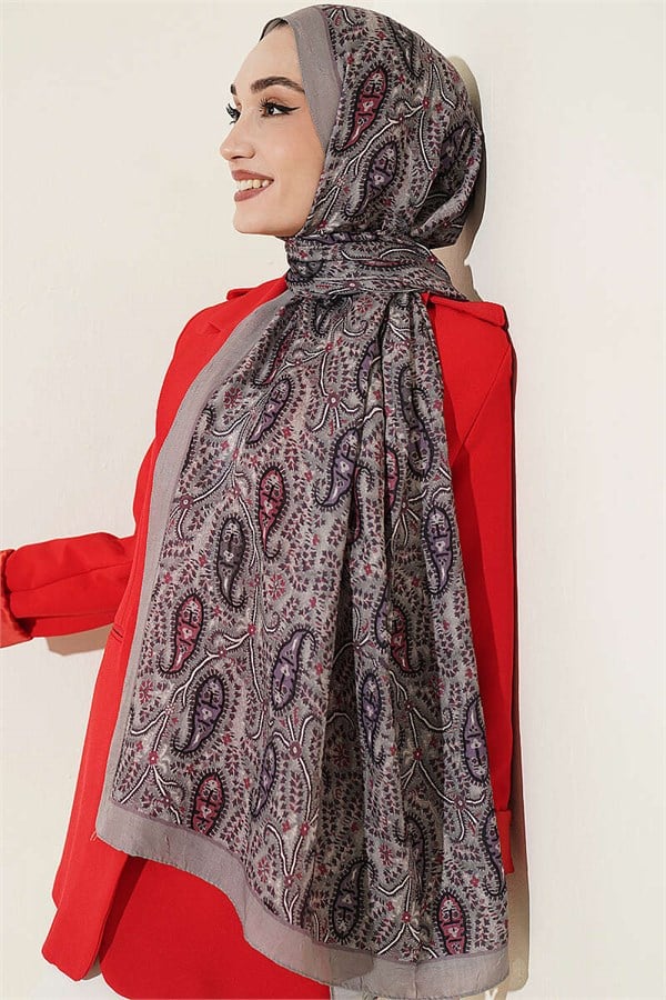 Paisley Crush Modal Shawl Stone Grey