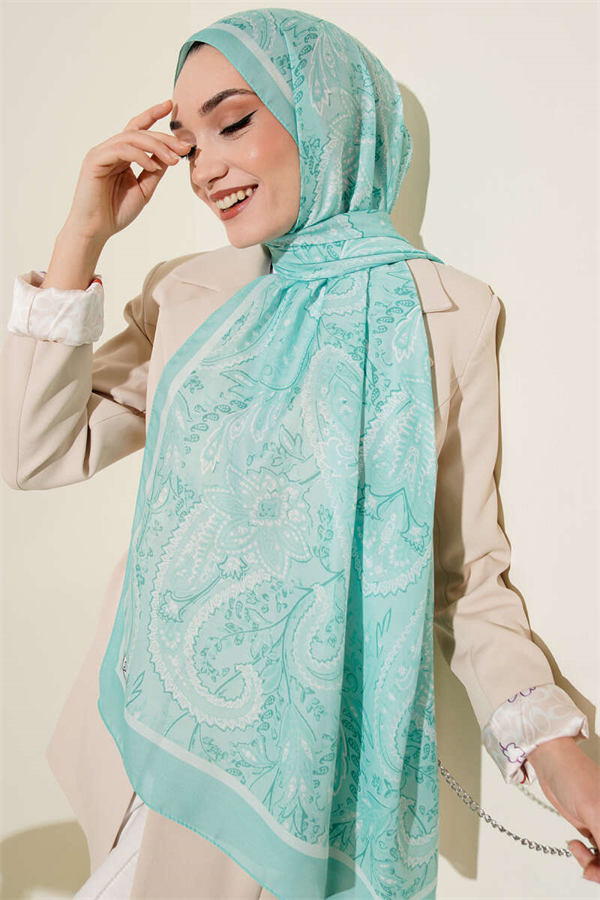 Paisley Patterned Soft Scarf, Aqua Green
