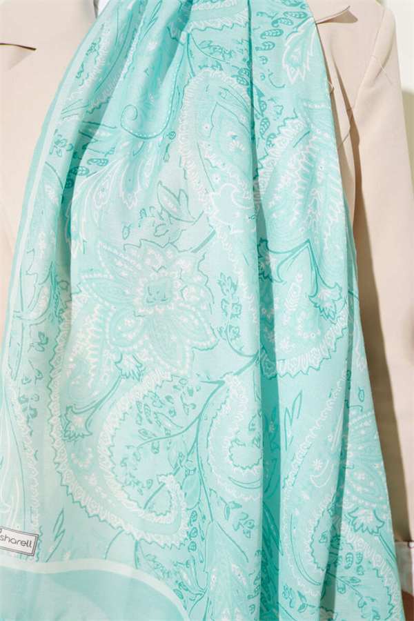 Paisley Patterned Soft Scarf, Aqua Green