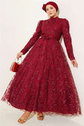 Paisley Sequin Evening Dress in Burgundy