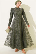 Paisley Glitter Sequin Evening Dress Khaki