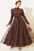 Paisley Sequin Evening Dress in Brown
