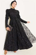 Paisley Glitter Sequin Evening Dress Black