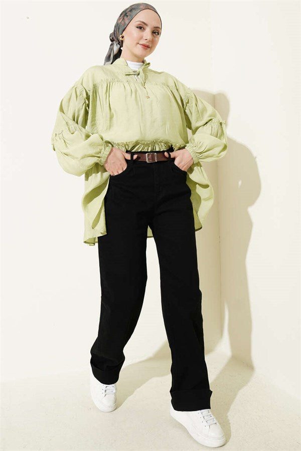 Palazzo Belted Denim Trousers Black