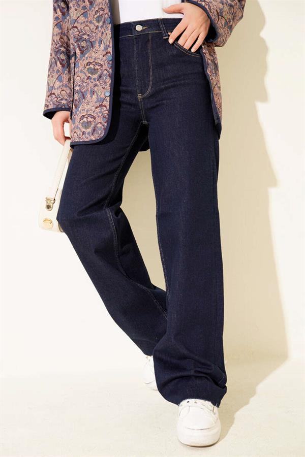 Palazzo Cut-Leg Detailed Jeans Navy Blue