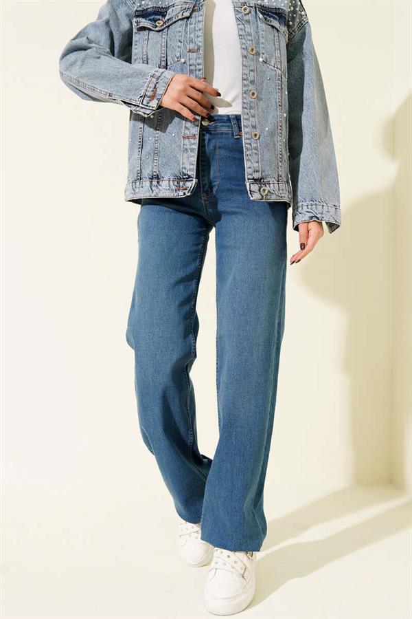 Palazzo Cut-Leg Detailed Jeans Light Blue