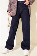 Palazzo Cut-Leg Detailed Jeans Navy Blue