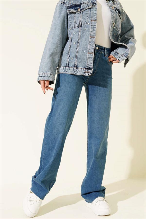 Palazzo Cut-Leg Detailed Jeans Light Blue