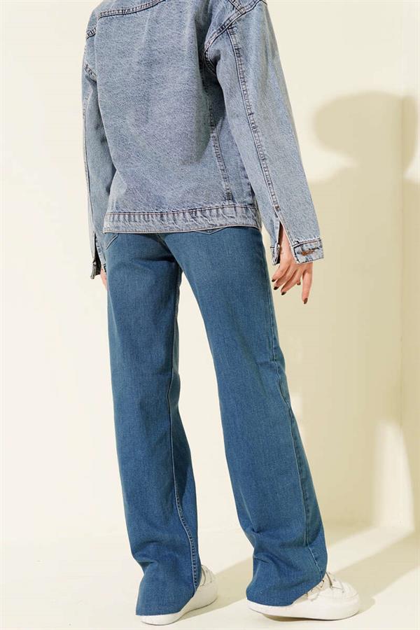 Palazzo Cut-Leg Detailed Jeans Light Blue