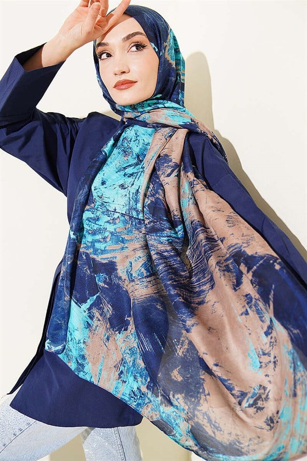 Palette Pattern Vio Light Scarf Navy Mink
