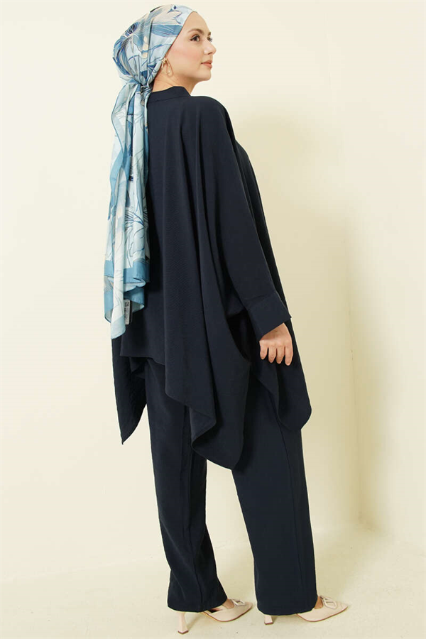 Oversize Tencel 2 Piece Set with Poncho, Navy Blue