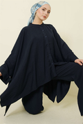 Oversize Tencel 2 Piece Set with Poncho, Navy Blue