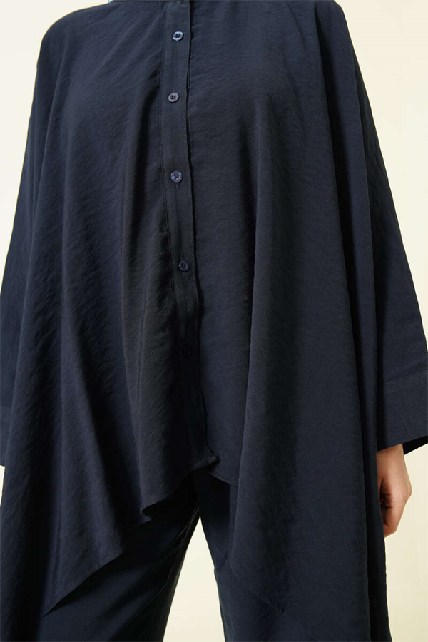 Oversize Tencel 2 Piece Set with Poncho, Navy Blue