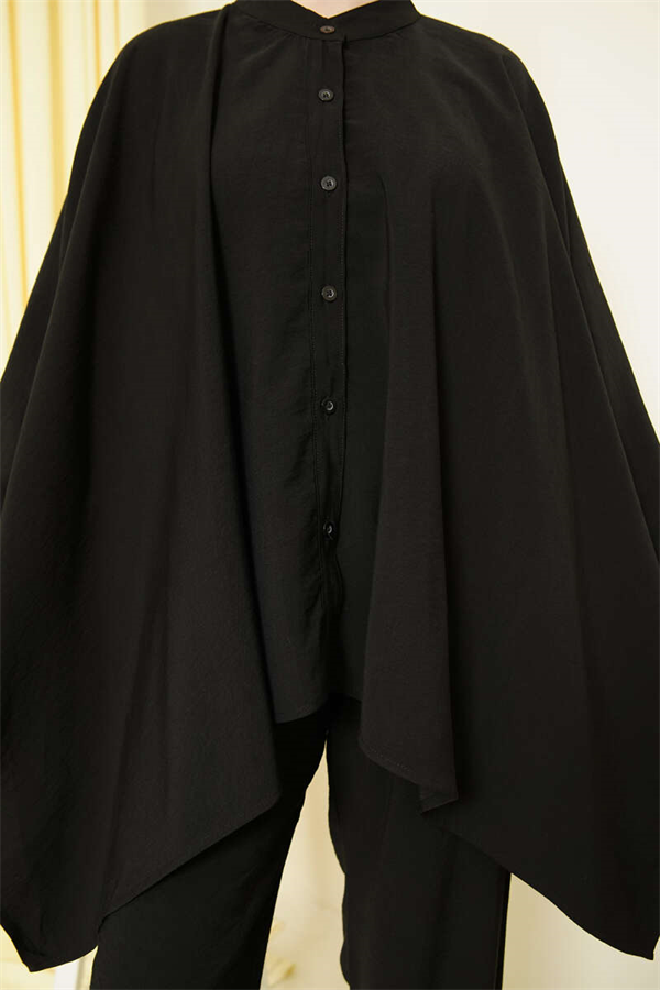 Oversize Tencel 2 Piece Set with Poncho, Black