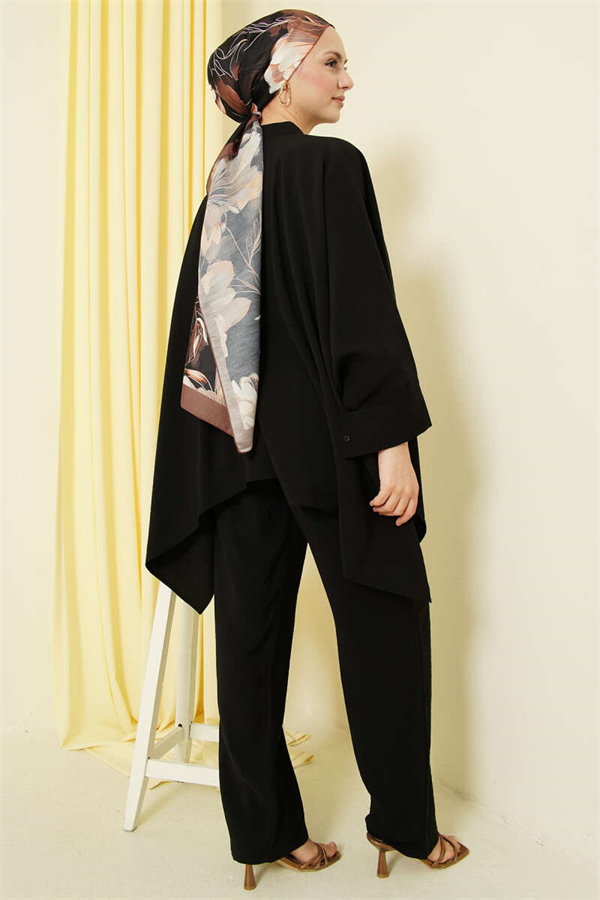 Oversize Tencel 2 Piece Set with Poncho, Black