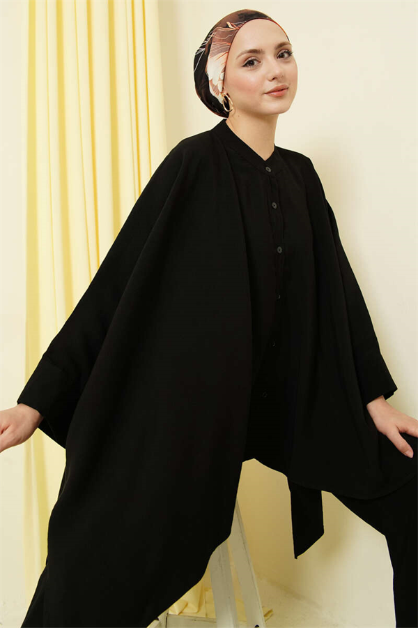 Oversize Tencel 2 Piece Set with Poncho, Black