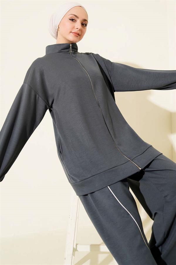 Loysha 2 Piece Set with Trim and Zipper, Smoke Grey