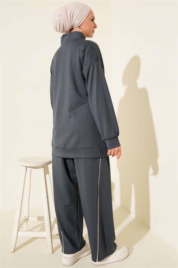 Loysha 2 Piece Set with Trim and Zipper, Smoke Grey