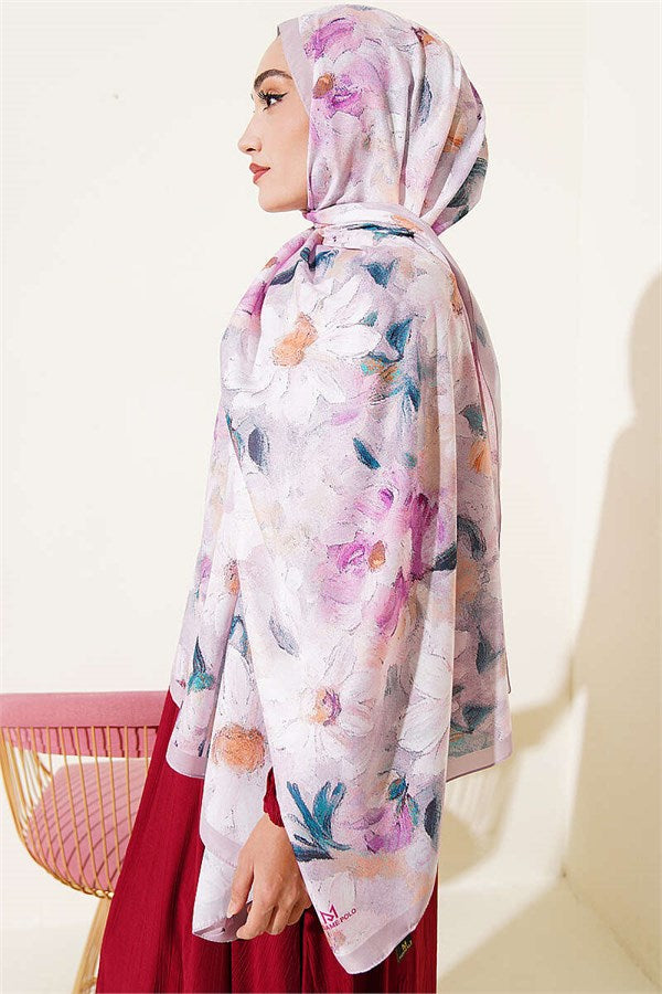 Daisy Flower Patterned Soft Scarf, Sand Beige